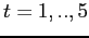 $t=1,..,5$