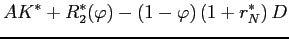 $\displaystyle AK^{*}+R_{2}^{*}(\varphi)-\left(1-\varphi\right)\left(1+r_{N}^{*}\right)D$