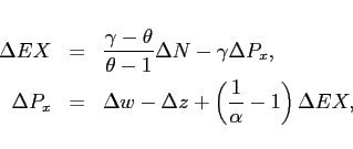 \begin{eqnarray*} \Delta EX &=&\frac{\gamma -\theta }{\theta -1}\Delta N-\gamma \Delta P_{x}, \ \Delta P_{x} &=&\Delta w-\Delta z+\left( \frac{1}{\alpha }-1\right) \Delta EX, \end{eqnarray*}
