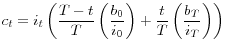 \displaystyle c_{t} =i_{t} \left(\frac{T-t}{T} \left(\frac{b_{0} }{i_{0} } \right)+\frac{t}{T} \left(\frac{b_{T} }{i_{T} } \right)\right)